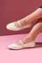 Minerva Beige Glitter Fabric Gold Buckle Belted Ballerinas - 2