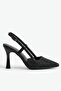 Sarim Black Sequin Patterned Pointed Toe Heeled Shoes with Open Sides (9 cm Heel) - 2