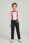 29 October 23 April Long Sleeve White Shirt Black Pants Red Suspender Bow Tie Boy's Suit - 3
