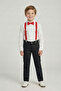 29 October 23 April Long Sleeve White Shirt Black Pants Red Suspender Bow Tie Boy's Suit