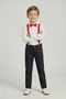 29 October 23 April Long Sleeve White Shirt Black Pants Red Suspender Bow Tie Boy's Suit - 4