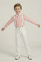 Boy's Pink Long Sleeve Shirt White Pants White Suspender Bow Tie Set April 23 October 29 - 3