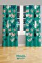 Green Cats Patterned Background Curtain Children's and Baby's Room Suede Printed Extrafor Drawstring 2 Wings PRD-54 - 2