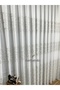 Gray Silver Geo Line Pattern Design 2 Layer Pleated Tulle Curtain - 2