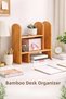 Bamboo Desk Top Shelf Organizer – 3-Tier Bookshelf and Office Organizer, Natural Bamboo Storage Rack