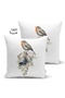 Digital Printed Modern Suede Pillow Cushion Cover with Bell & Bird Motif - 2