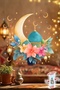 مجموعة ملصقات زجاجية لشهر رمضان |   شبكة مزدوجة الجوانب 100% نقية |   زخرفة نافذة بنمط القمر والمسجد والفانوس 29x30