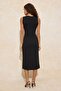 Siyah Bodycon Havuz Yaka Kolsuz Aksesuar Detaylı Midi İnterlok Örme Elbise TWOSS26EL00015 - 4
