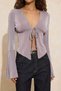 Stone Fitted/Fitted to the Body V-Neck Long Sleeve Tie Detail Buzzy Knitted Blouse Twoss26Bz00184 - 4