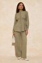 Khaki Linen Look Button Detailed Blouse and Trousers Top-Bottom Set TCTSS26US00001 - 2