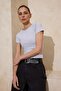 Gri Melanj Fitted/Vücuda Oturan Kayık Yaka Kısa Kollu Crop Pamuk Ribana Örme Bluz TWOSS26BZ00276