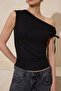 Black Fitted/Asymmetrical Neckline Sleeveless Soft Knitted Blouse Twoss26Bz00046 - 3