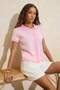 Pembe Polo Yaka Çizgili Triko Bluz TWOSS25BZ00183