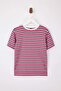 Pembe Çizgili Regular/Normal Kalıp Kısa Kollu Tok %100 Pamuk Vatkalı Örme T-Shirt TWOSS26TS00031 - 4