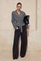 Gri Çizgili Premium Dokuma Crop Blazer Ceket TWOSS24BC00010