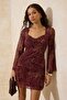 Çok Renkli Boho Chic Belden Açılan Kalp Yaka Aksesuar Detaylı Mini Tül Örme Elbise TWOSS26EL00108 - 2