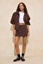 Brown Slit Detailed Denim Shorts Skirt Twoss26Sr00004