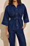 Koyu Mavi Belden Bağlamalı Tencel Karışımlı Denim Gömlek TWOSS26GO00006 - 3