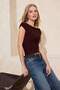 Brown Fitted/Bodycon Boat Neck Sleeveless Stretchy Knitted Blouse Twoss26Bz00082