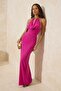 Pembe Degaje Yaka Shift/Düz Kesim Maxi Örme Abiye & Mezuniyet Elbisesi TPRSS26AE00008 - 2