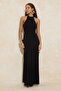 Siyah Halter Yaka Balık Maxi Örme Abiye & Mezuniyet Elbisesi TPRSS26AE00010