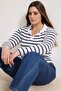 Navy Blue Polo Neck Striped Crop Boy Knitted Plus Size Blouse Tbbaw26Af00109 - 2
