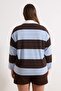 Kahverengi Çizgili Büyük Beden Örme Sweatshirt TBBAW26AO00050 - 4