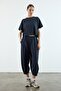 Women's Navy Blue t Sleeve Stretch Fabric Tracksuit Set Nj19 - 2