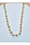 Gold Color Brass Plated Necklace with Chain Detail - 3