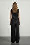 Beli Lace-Up Wide Leg Satin Trousers Black - 3