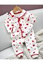 100% Cotton Double Breasted Collar Heart Patterned Front Buttoned Seasonal Pajama Set