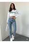 Julia 90's Snow Blue Stretch Fabric Raw Hem Mom Fit Straight Jean