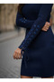 Women's Sleeve Lace-Up (Drawstring) Fit Stretch Fabric Knitwear Dress - 6