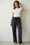 100% Cotton Single Jersey Women's Pajama Bottoms with Polar Bear Print, Loose Fit, Anti-Sweat, Navy Blue, Without Pockets - 3