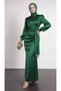 Side Tie Pleat Detailed Satin Evening Dress