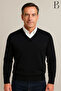 Winter V-Neck Fine Wool Black Dad Sweater