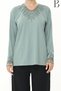 Water Green Mother Combed Cotton Blouse with Tulle Detail on Collar and Sleeve End and Stone Embroidery