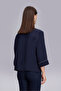 Chain Detailed Three Quarter Sleeve Navy Blue Blouse - 4