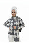 Buttoned Polo Neck Long Sleeve Knit Sweater with Bagel Pattern Scarf Detail