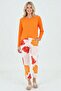 Women's White Orange Floral Cotton Trousers - 3