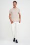 Slim Fit Flexible Straight White Cotton Trousers with Side Pockets P 1197 - 3