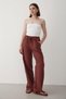 Women's Elastic Waist Wide Leg Palazzo Linen Trousers Tiles - 2