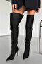 Paint Above Knee Black Suede 10 cm Women's Boots, Heeled Boots - 4