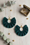 Women's Gold Color Hoop Dangle Earrings – Dark Green Fabric Beaded Design - 4