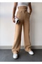 Women's Beige Fleece Lined Winter Lace Up High Waist Wide Leg Sweatpants - 6