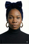 Velvet Bow-Lined Navy Blue Ready-Made Turban Hijab Bonnet Suitable for Medical Use - 5