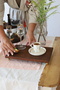 Wooden 34x23 cm Gold Beaded Serving Plate with Stand, Coffee Corner Serving Tray - 3