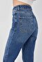 Women's Dark Blue Palazzo Jean Trousers High Waist - 8
