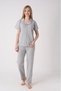 Women's Gray Color Ribbed Cotton Long Sleeve Shirt Pajama Set - 2