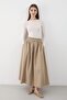 Women's Gathered Waist Elastic Long Maxi Skirt Khaki - 5
